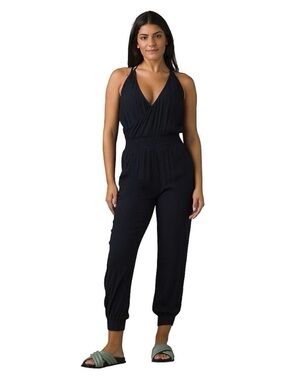 Prana Fernie Black Backless Halter V-Neck Jumpsuit